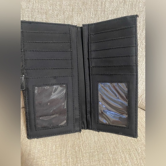 BLACK CLOTH WALLET WITH LEATHER TRIM, SILVER BUCKLE - Picture 3 of 5